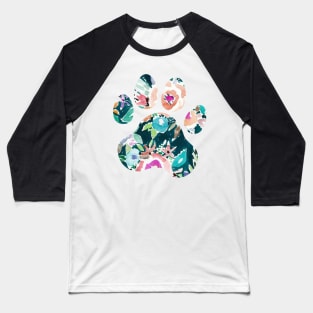 Teal Floral Paw Print Baseball T-Shirt